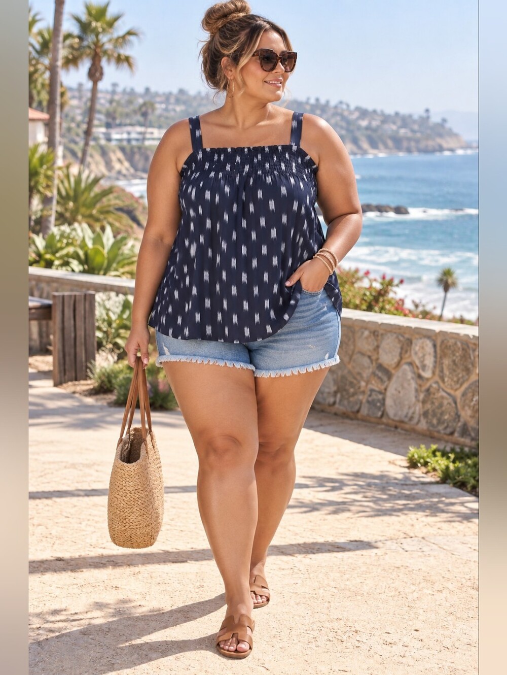 Lane Bryant Sleeveless Smocked Tank Top in Navy Resortwear Women's 22/24 NWT